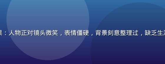 普通摆拍效果：人物正对镜头微笑，表情僵硬，背景刻意整理过，缺乏生活感与故事感